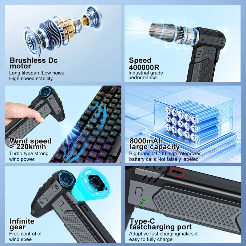 Blower Car Vacuum Cleaner Turbo Fan Violent Jet Fan Cleaning Blowing Tools Auto Dust Collector Portable Air Duster Hair Dryer