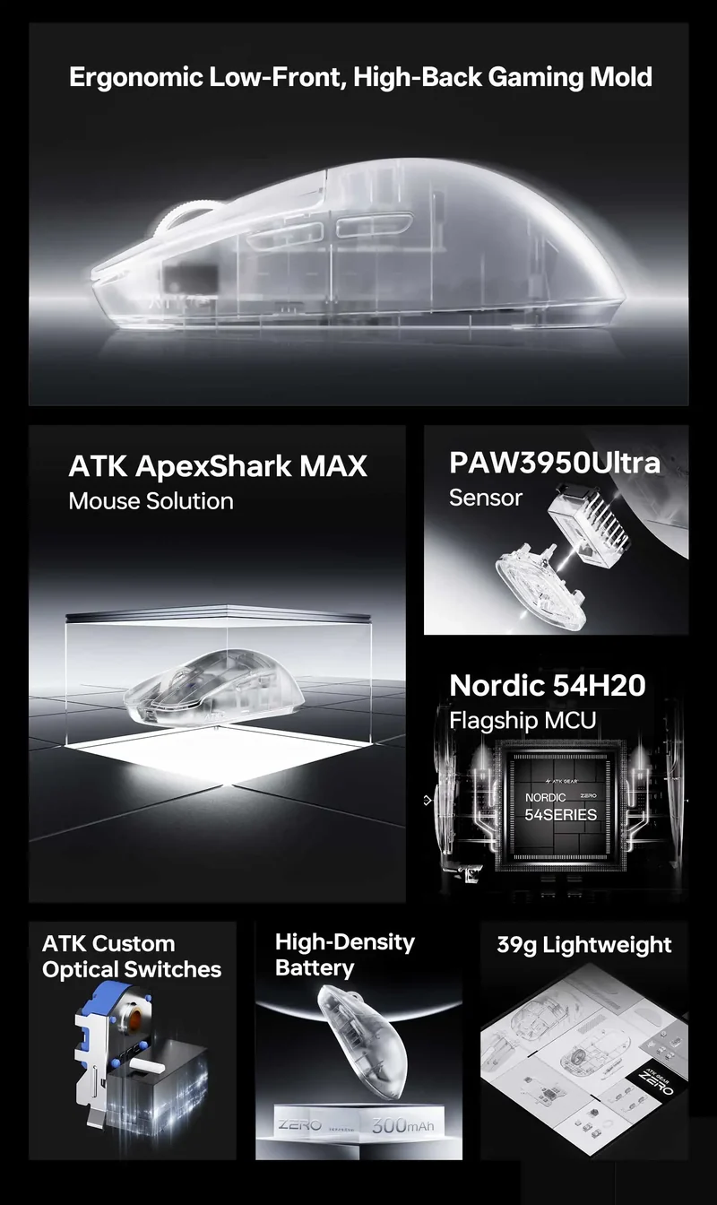 ATK Blazing Sky ZERO Ultralight Wireless Gaming Mouse Dual 8K PAW3950Ultra Transducer Wireless Mouse Ergonomic Mouse Foggy Mice