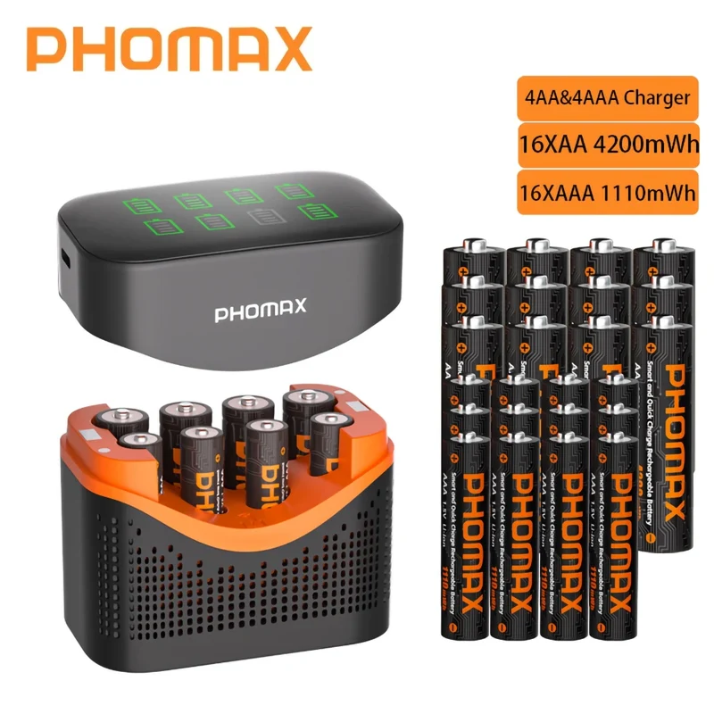 PHOMAX New Fast Charger&Rechargeable Battery,1.5V AA 4200mWh & AAA 1110mWh Lithium Battery For Remote Control Mouse SmartDoor