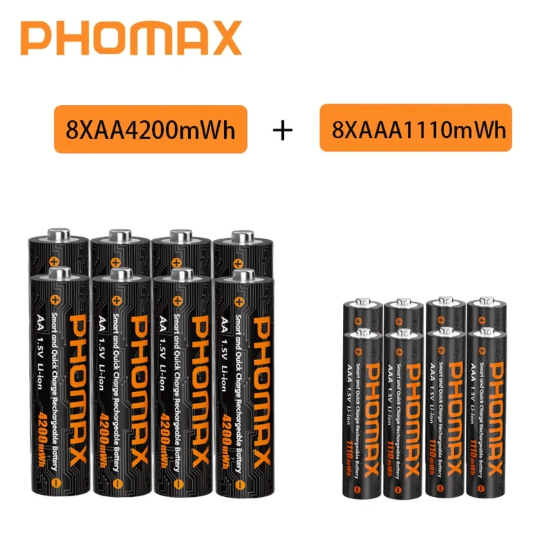 PHOMAX New Fast Charger&Rechargeable Battery,1.5V AA 4200mWh & AAA 1110mWh Lithium Battery For Remote Control Mouse SmartDoor