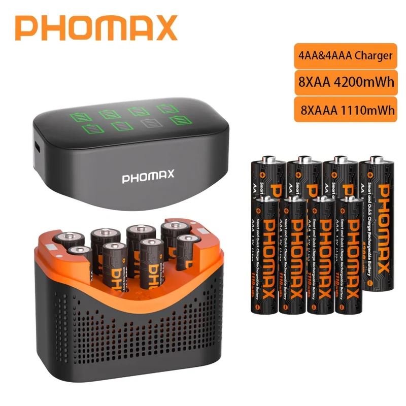 PHOMAX New Fast Charger&Rechargeable Battery,1.5V AA 4200mWh & AAA 1110mWh Lithium Battery For Remote Control Mouse SmartDoor