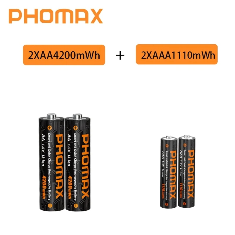 PHOMAX New Fast Charger&Rechargeable Battery,1.5V AA 4200mWh & AAA 1110mWh Lithium Battery For Remote Control Mouse SmartDoor