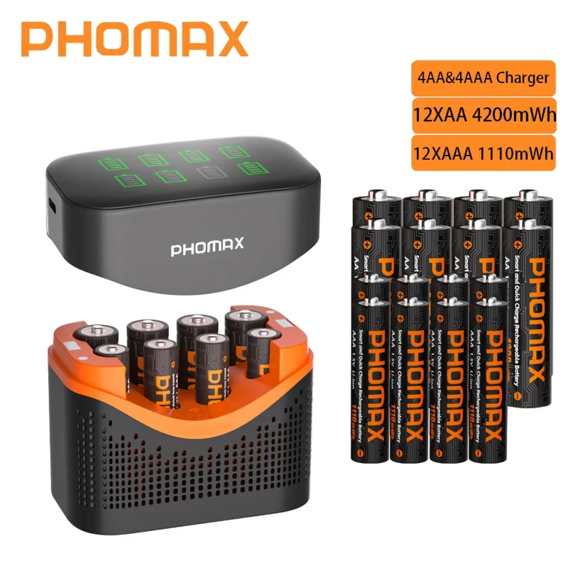 PHOMAX New Fast Charger&Rechargeable Battery,1.5V AA 4200mWh & AAA 1110mWh Lithium Battery For Remote Control Mouse SmartDoor