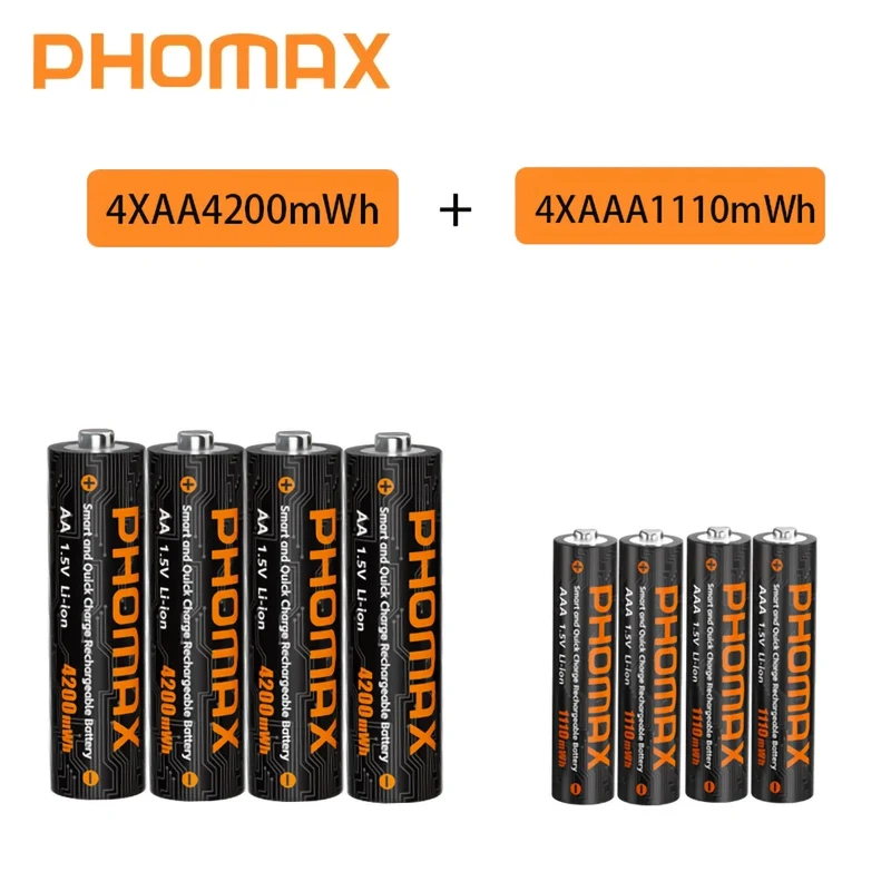 PHOMAX New Fast Charger&Rechargeable Battery,1.5V AA 4200mWh & AAA 1110mWh Lithium Battery For Remote Control Mouse SmartDoor