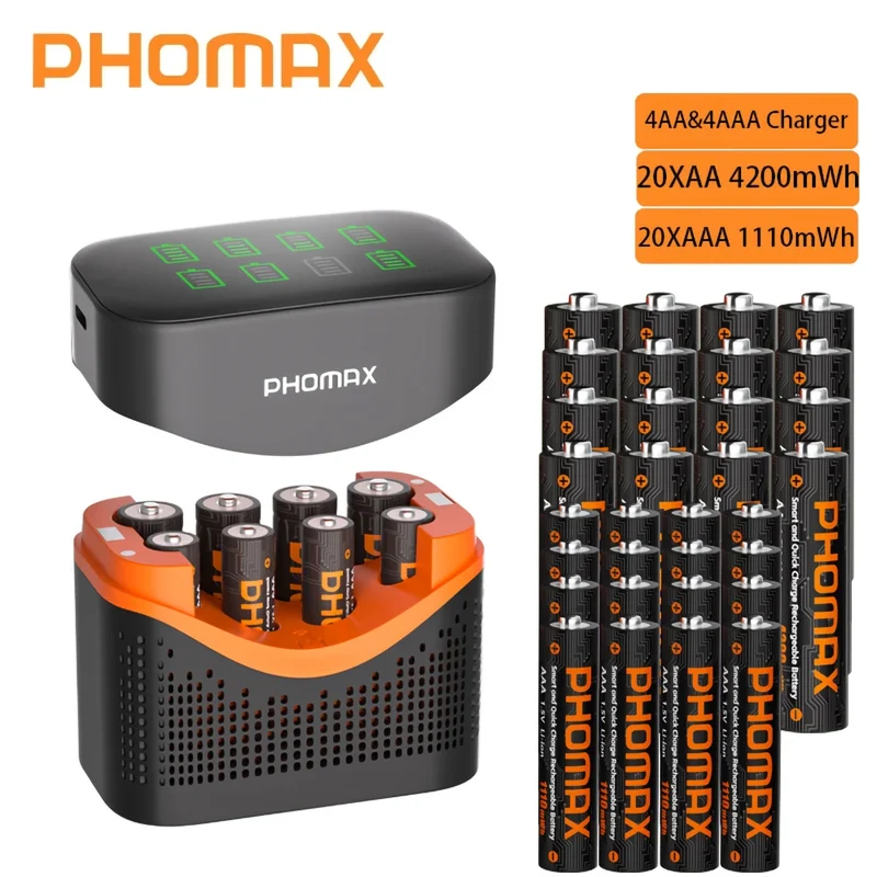 PHOMAX New Fast Charger&Rechargeable Battery,1.5V AA 4200mWh & AAA 1110mWh Lithium Battery For Remote Control Mouse SmartDoor