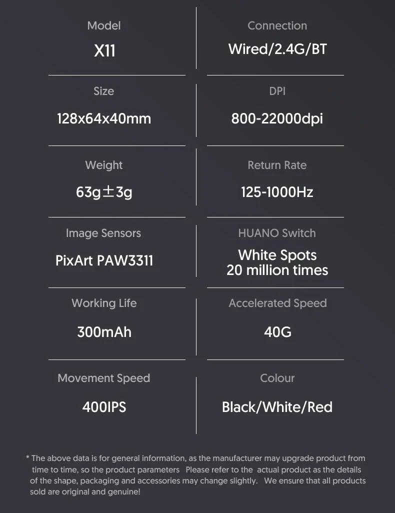 ATTACK SHARK X11 Wireless Gaming Mouse PAW3311 Sensor 22000DPI 3 Modes Wired 2.4G BT 280mAh Rechargeable Mouse