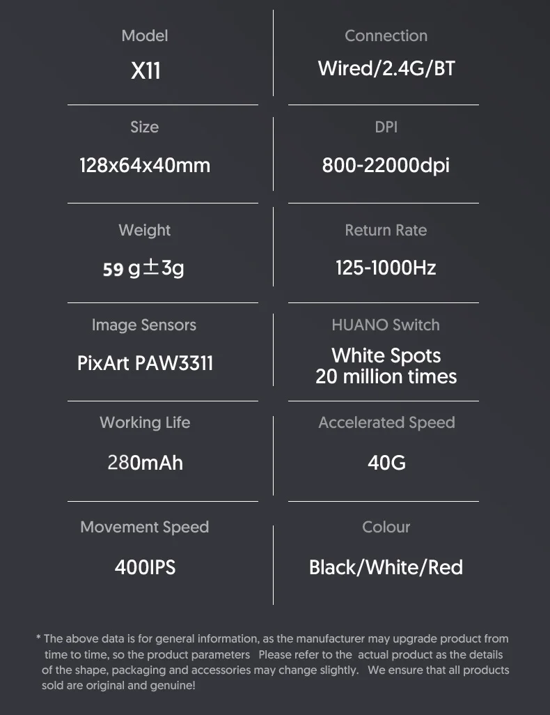 ATTACK SHARK X11 Wireless Gaming Mouse PAW3311 Sensor 22000DPI 3 Modes Wired 2.4G BT 280mAh Rechargeable Mouse