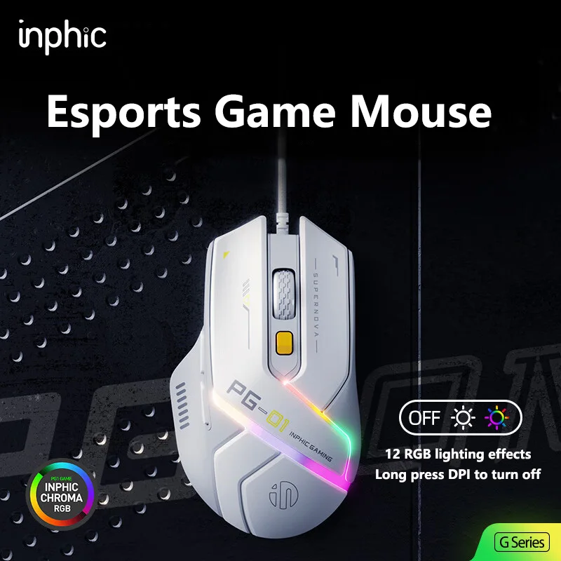 Inphic PG1 PG9 RGB Wired Gaming Mouse Ergonomics 1000Hz Polling Rate Stable Connection For Desktop And Laptop Computers
