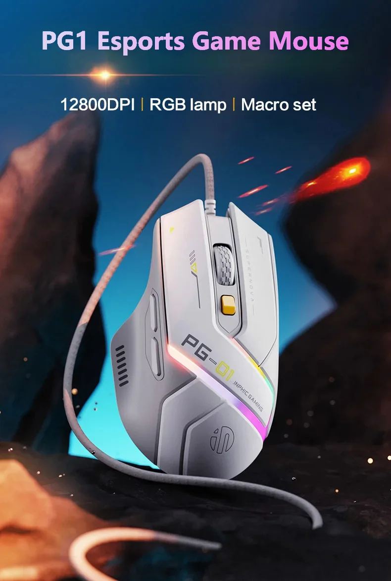 Inphic PG1 PG9 RGB Wired Gaming Mouse Ergonomics 1000Hz Polling Rate Stable Connection For Desktop And Laptop Computers