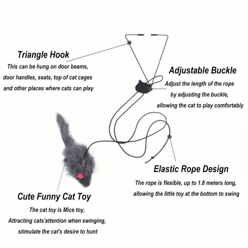 2 PCS Adjustable Hanging Cat Toy Interactive Mouse Toys Hanging Door Retractable Plaything Funny Kitten Scratch Rope Mouse Toy