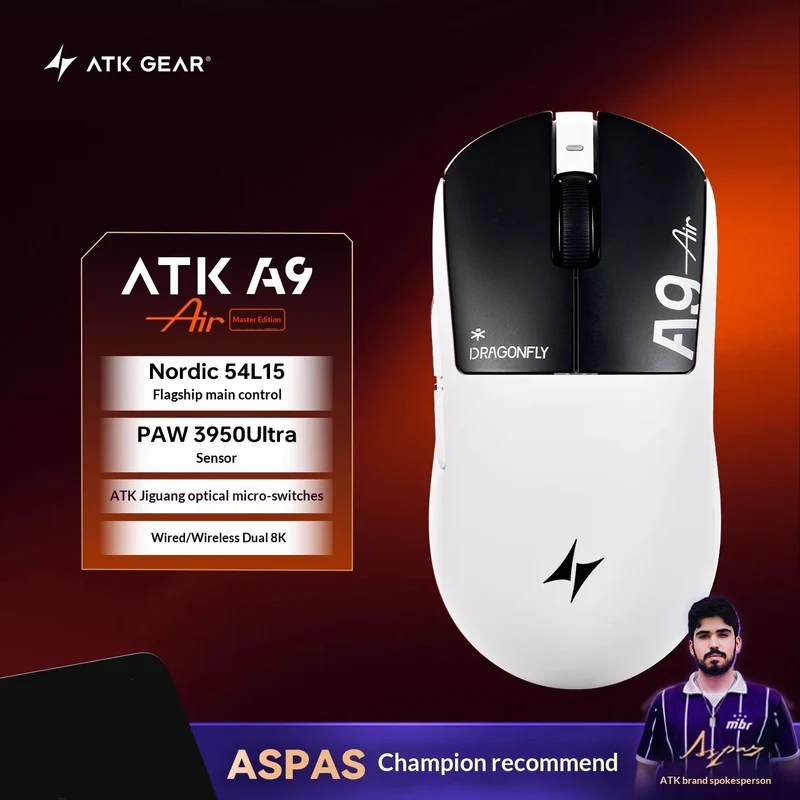 ATK DragonFly A9 Air Ultimate Wireless Gaming Mouse PAW3950 Ultra 42000DPI 750IPS 8KHz RGB Ergonomic For Windows MacOs PC Gifts