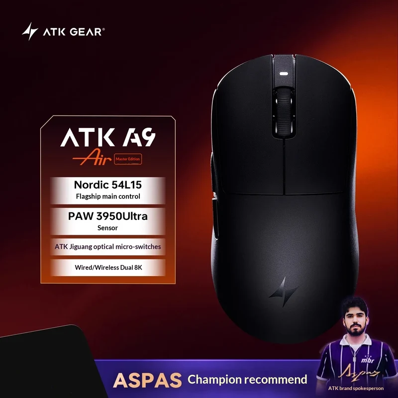 ATK DragonFly A9 Air Ultimate Wireless Gaming Mouse PAW3950 Ultra 42000DPI 750IPS 8KHz RGB Ergonomic For Windows MacOs PC Gifts