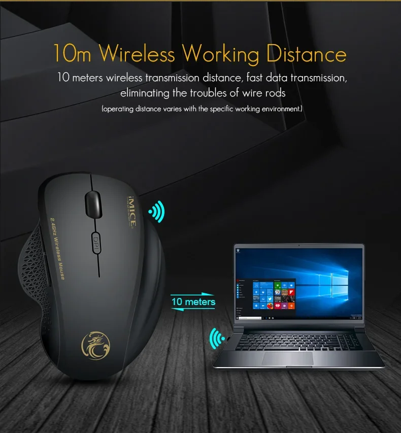 NexusClick 2.4G Wireless Silent Click Mouse,3 Adjustable DPI 6 Buttons Power Saving USB Plug Play Mice For Laptop Office Gaming