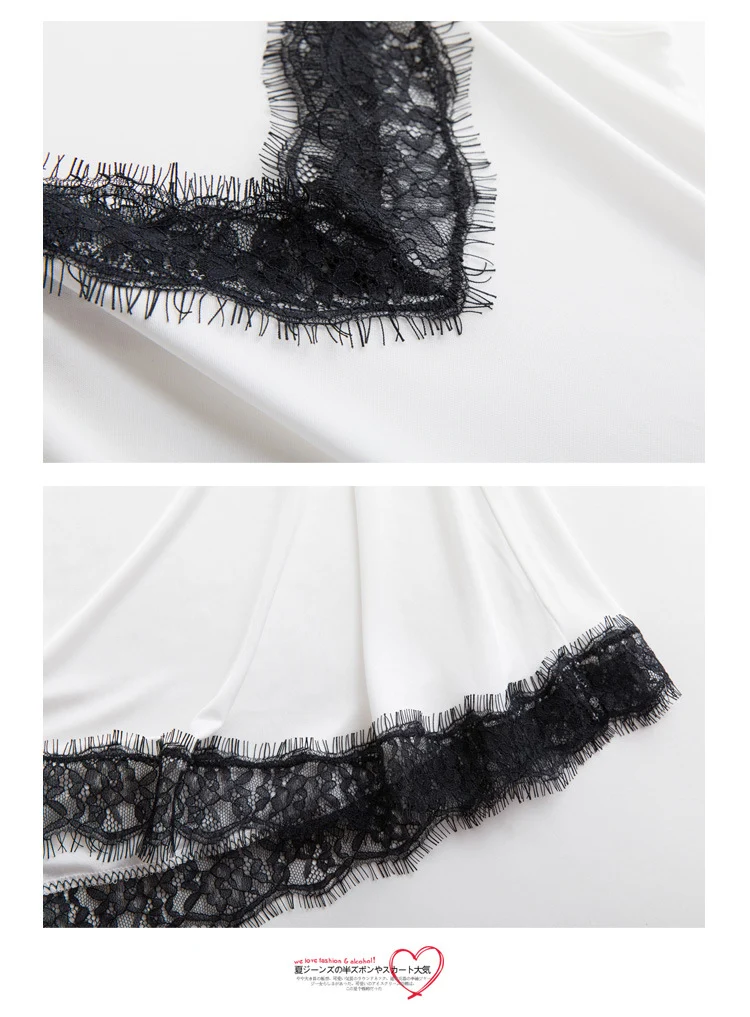 Tangge Spring and Summer Mulberry Silk Loose V-neck Lace Silk Sling Nightdress Sexy Pajamas Silk Base Petticoat