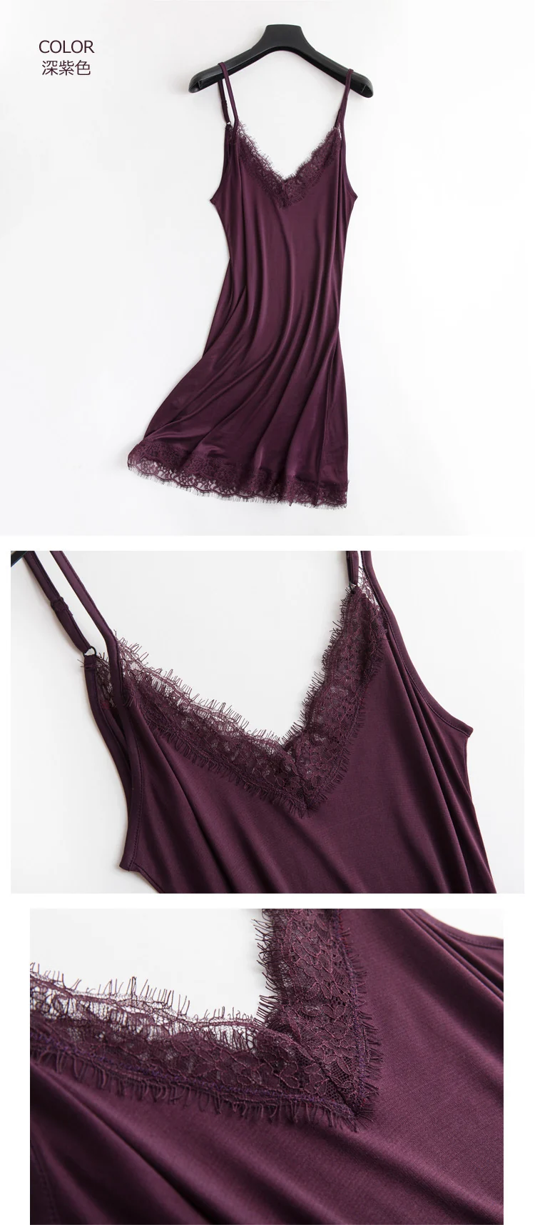 Tangge Spring and Summer Mulberry Silk Loose V-neck Lace Silk Sling Nightdress Sexy Pajamas Silk Base Petticoat