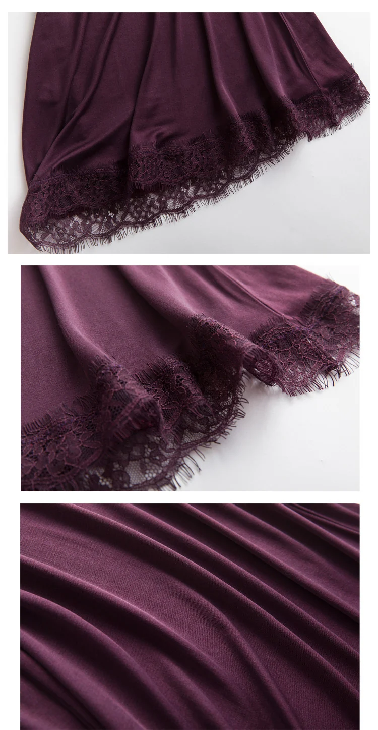 Tangge Spring and Summer Mulberry Silk Loose V-neck Lace Silk Sling Nightdress Sexy Pajamas Silk Base Petticoat