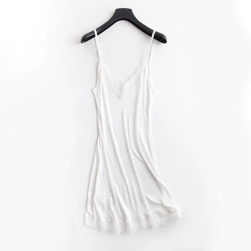 Tangge Spring and Summer Mulberry Silk Loose V-neck Lace Silk Sling Nightdress Sexy Pajamas Silk Base Petticoat