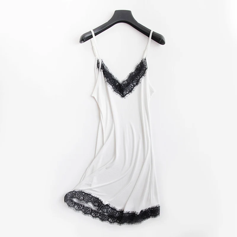 Tangge Spring and Summer Mulberry Silk Loose V-neck Lace Silk Sling Nightdress Sexy Pajamas Silk Base Petticoat