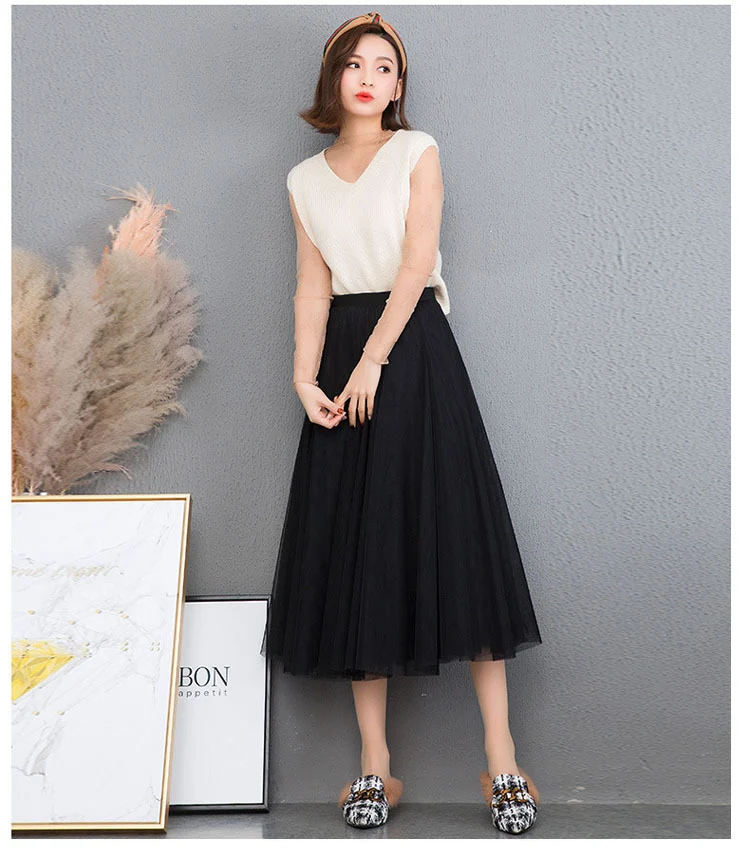Mesh Skirt Long Skirt Mid-length A- line Skirt Summer Square Dance Skirt 720 Degree Large Swing Skirt in stock Hair