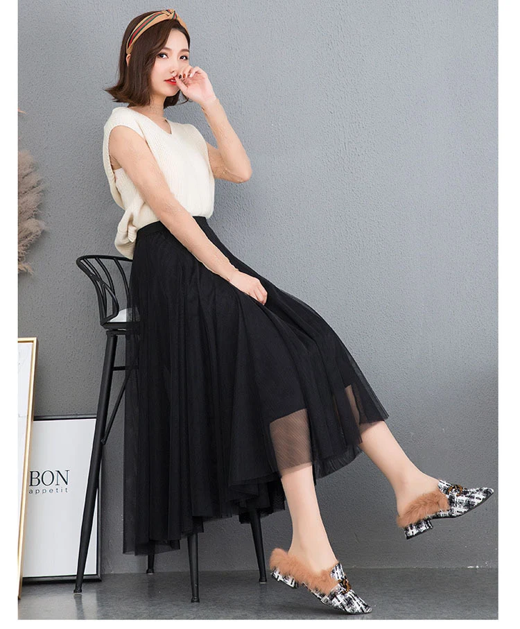 Mesh Skirt Long Skirt Mid-length A- line Skirt Summer Square Dance Skirt 720 Degree Large Swing Skirt in stock Hair
