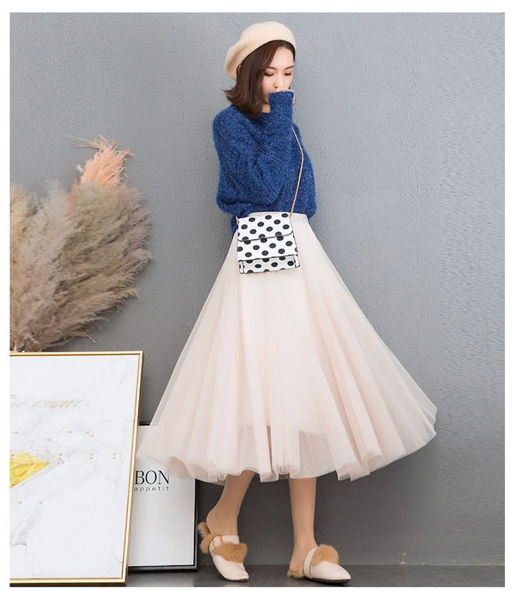 Mesh Skirt Long Skirt Mid-length A- line Skirt Summer Square Dance Skirt 720 Degree Large Swing Skirt in stock Hair