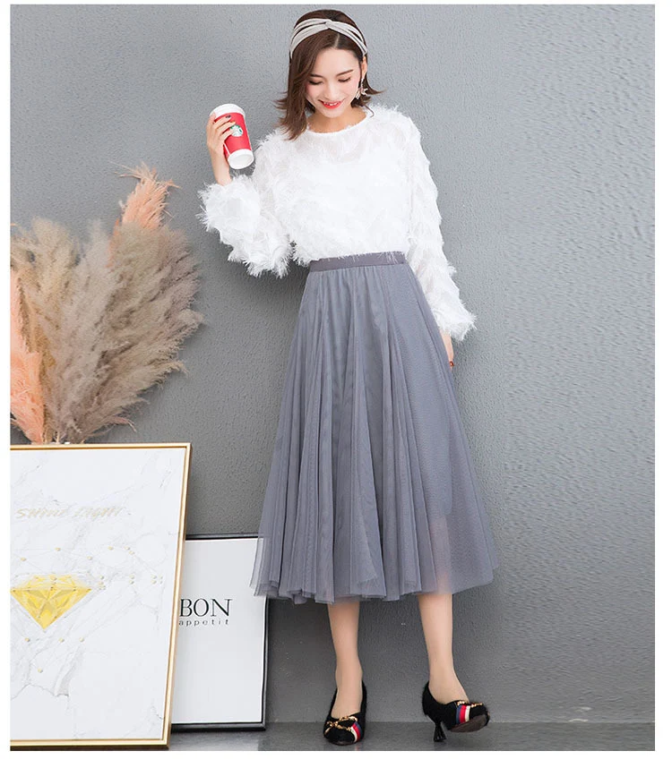 Mesh Skirt Long Skirt Mid-length A- line Skirt Summer Square Dance Skirt 720 Degree Large Swing Skirt in stock Hair
