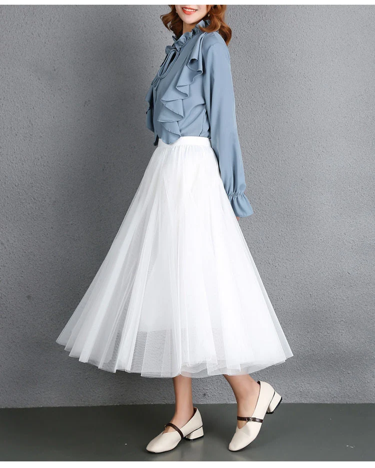Mesh Skirt Long Skirt Mid-length A- line Skirt Summer Square Dance Skirt 720 Degree Large Swing Skirt in stock Hair