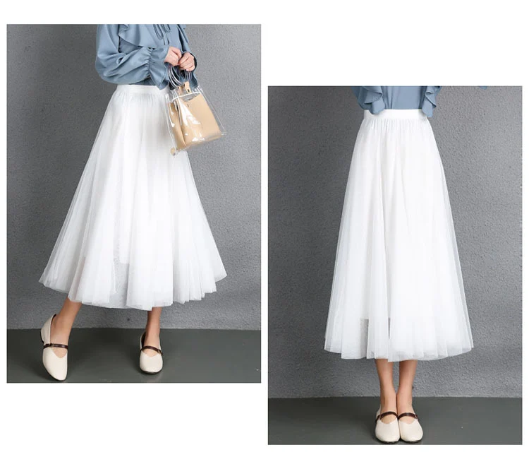 Mesh Skirt Long Skirt Mid-length A- line Skirt Summer Square Dance Skirt 720 Degree Large Swing Skirt in stock Hair
