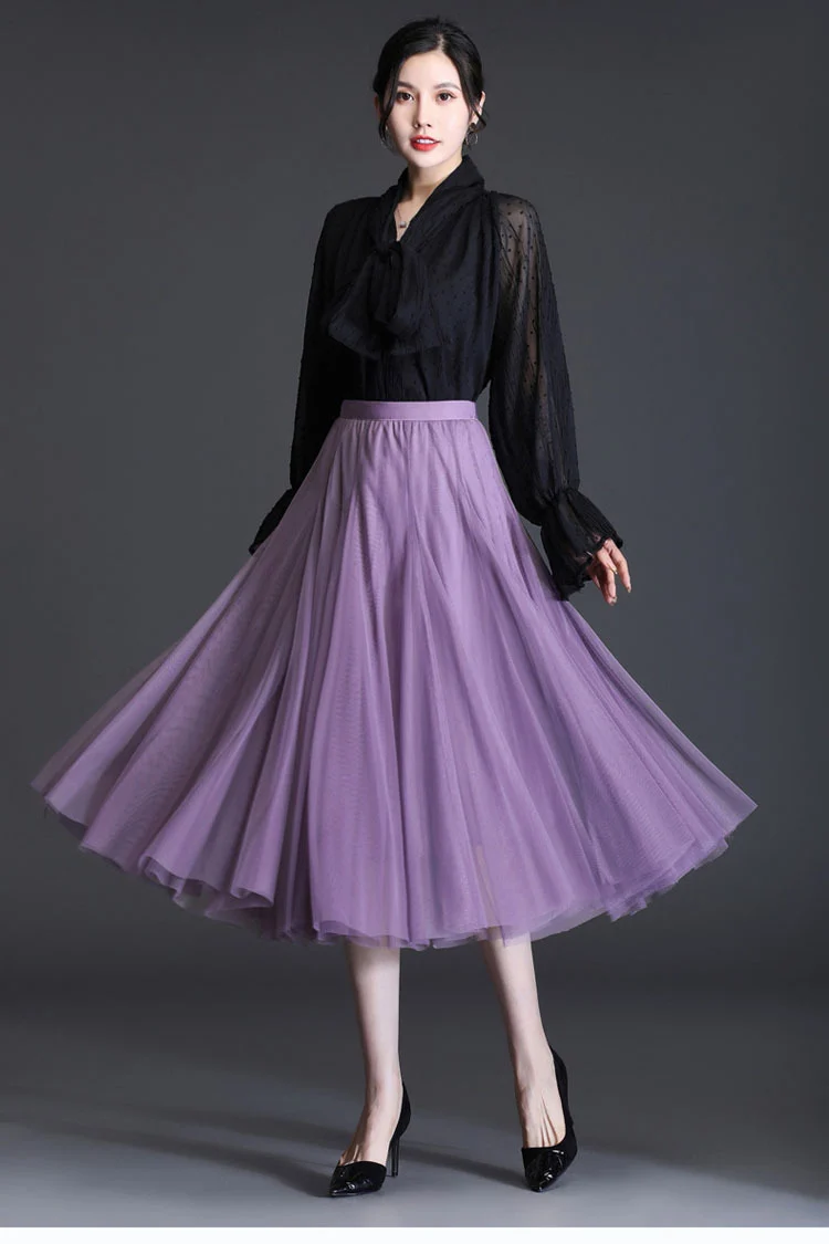Mesh Skirt Long Skirt Mid-length A- line Skirt Summer Square Dance Skirt 720 Degree Large Swing Skirt in stock Hair