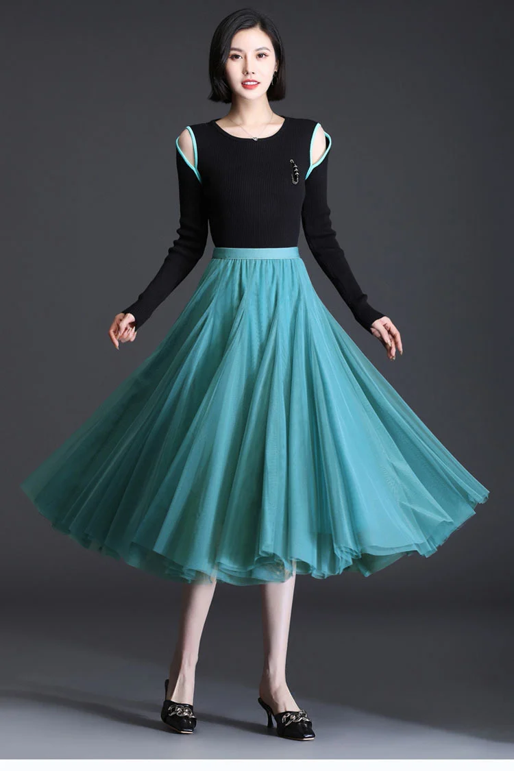 Mesh Skirt Long Skirt Mid-length A- line Skirt Summer Square Dance Skirt 720 Degree Large Swing Skirt in stock Hair