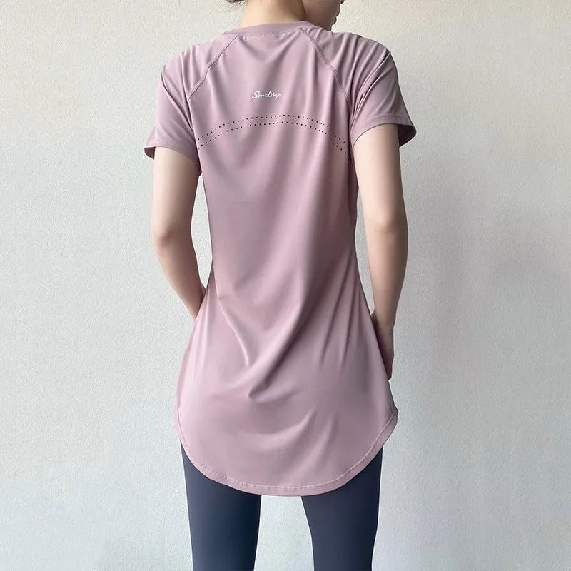 Yoga Clothing Short-sleeved Summer New Mid-length Hip Covering Slimming Quick-drying Top Breathable Fitness Sports T-shirt Women's Thin