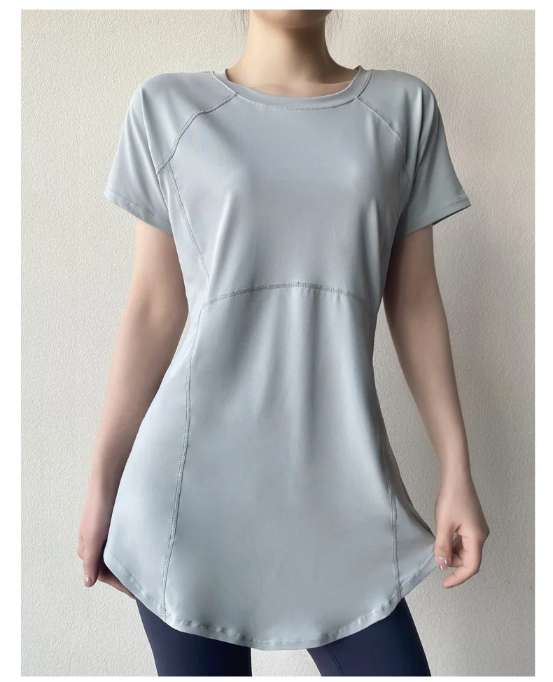 Yoga Clothing Short-sleeved Summer New Mid-length Hip Covering Slimming Quick-drying Top Breathable Fitness Sports T-shirt Women's Thin