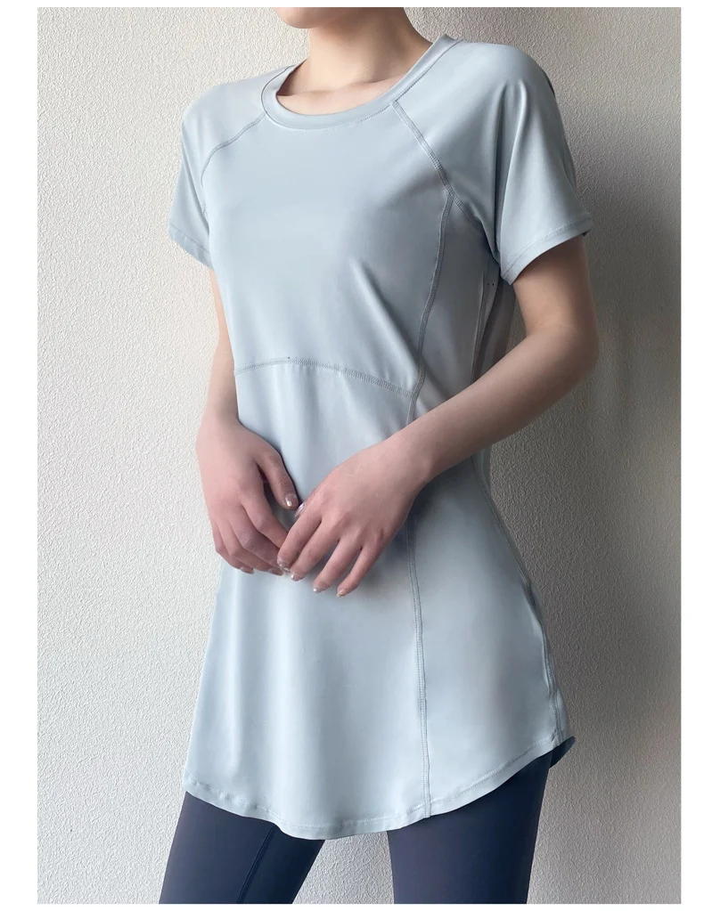 Yoga Clothing Short-sleeved Summer New Mid-length Hip Covering Slimming Quick-drying Top Breathable Fitness Sports T-shirt Women's Thin