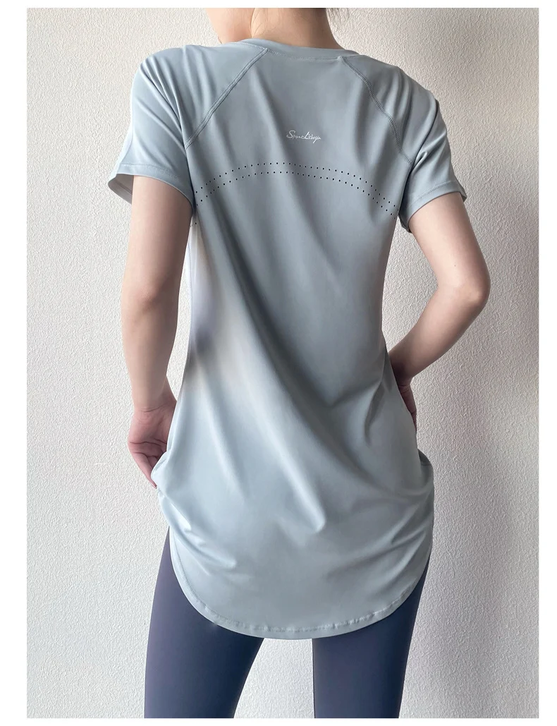 Yoga Clothing Short-sleeved Summer New Mid-length Hip Covering Slimming Quick-drying Top Breathable Fitness Sports T-shirt Women's Thin
