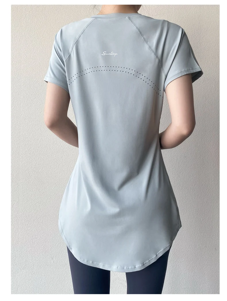 Yoga Clothing Short-sleeved Summer New Mid-length Hip Covering Slimming Quick-drying Top Breathable Fitness Sports T-shirt Women's Thin