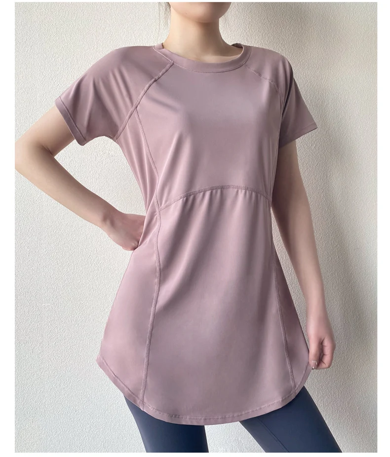 Yoga Clothing Short-sleeved Summer New Mid-length Hip Covering Slimming Quick-drying Top Breathable Fitness Sports T-shirt Women's Thin