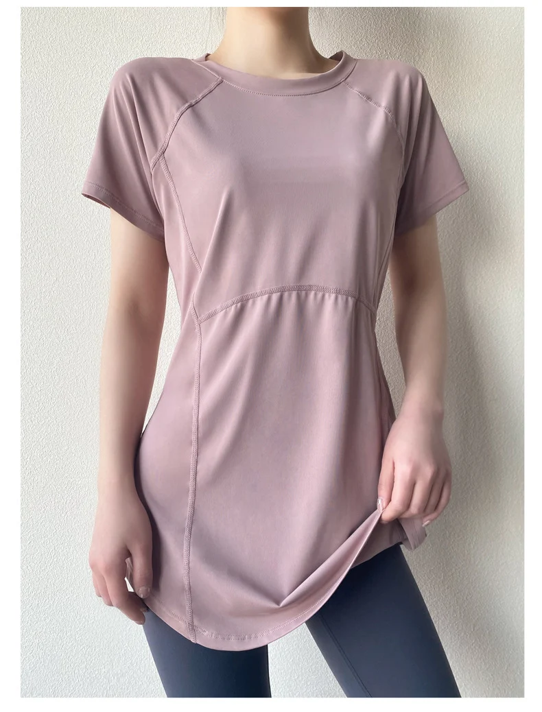 Yoga Clothing Short-sleeved Summer New Mid-length Hip Covering Slimming Quick-drying Top Breathable Fitness Sports T-shirt Women's Thin