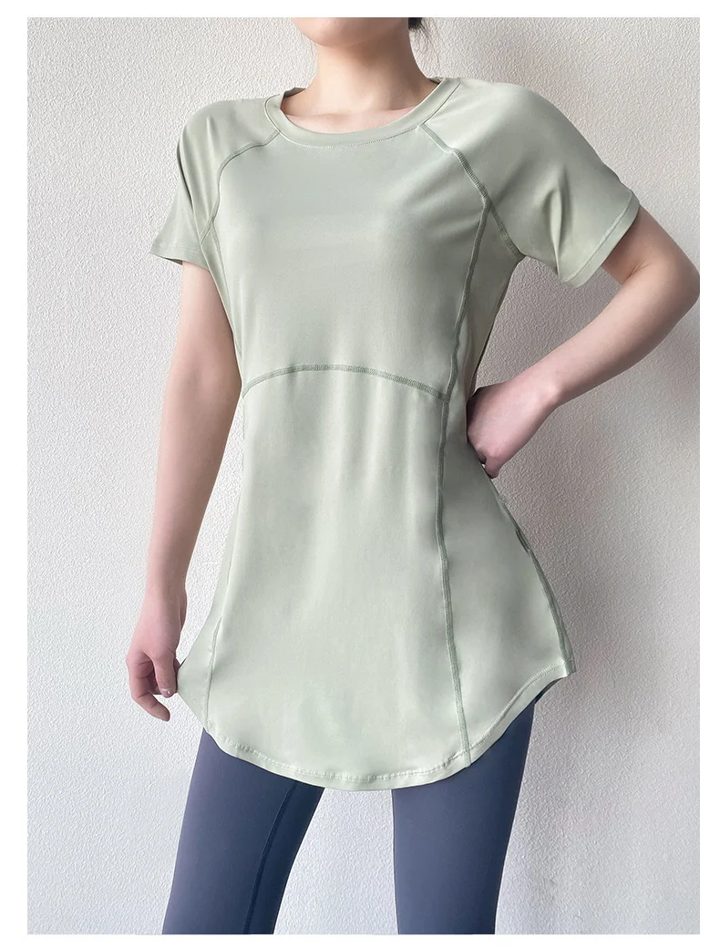 Yoga Clothing Short-sleeved Summer New Mid-length Hip Covering Slimming Quick-drying Top Breathable Fitness Sports T-shirt Women's Thin