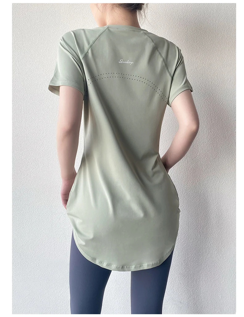 Yoga Clothing Short-sleeved Summer New Mid-length Hip Covering Slimming Quick-drying Top Breathable Fitness Sports T-shirt Women's Thin