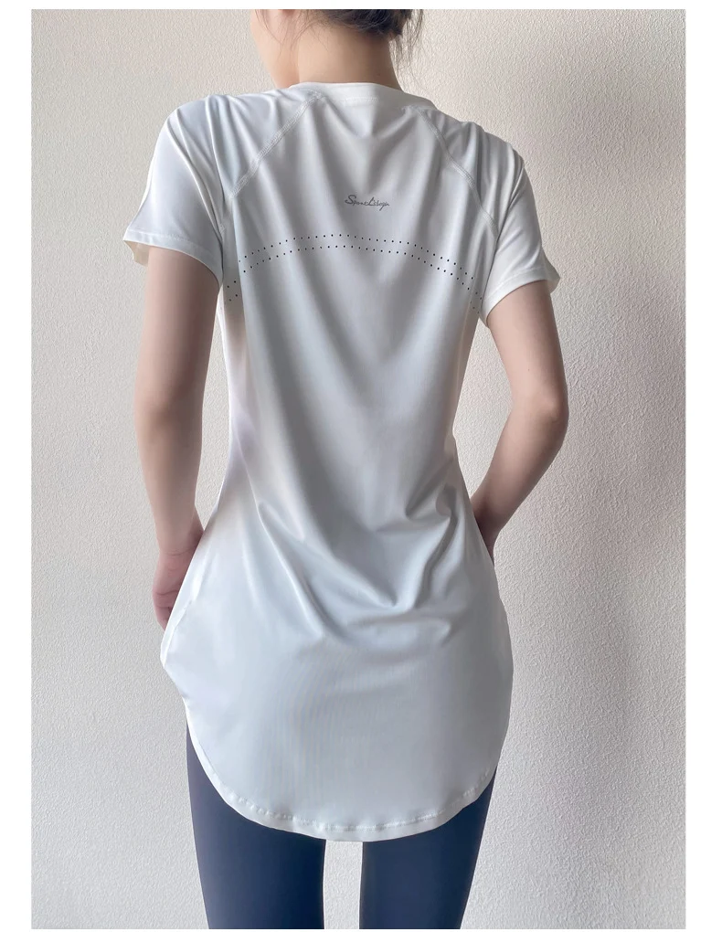Yoga Clothing Short-sleeved Summer New Mid-length Hip Covering Slimming Quick-drying Top Breathable Fitness Sports T-shirt Women's Thin