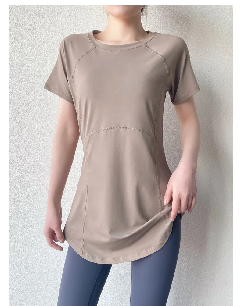 Yoga Clothing Short-sleeved Summer New Mid-length Hip Covering Slimming Quick-drying Top Breathable Fitness Sports T-shirt Women's Thin