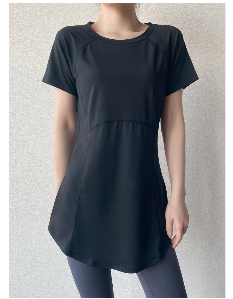 Yoga Clothing Short-sleeved Summer New Mid-length Hip Covering Slimming Quick-drying Top Breathable Fitness Sports T-shirt Women's Thin