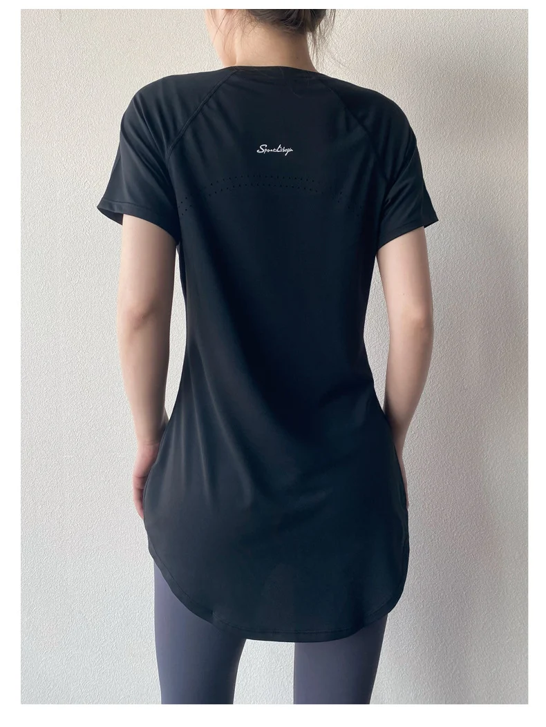 Yoga Clothing Short-sleeved Summer New Mid-length Hip Covering Slimming Quick-drying Top Breathable Fitness Sports T-shirt Women's Thin