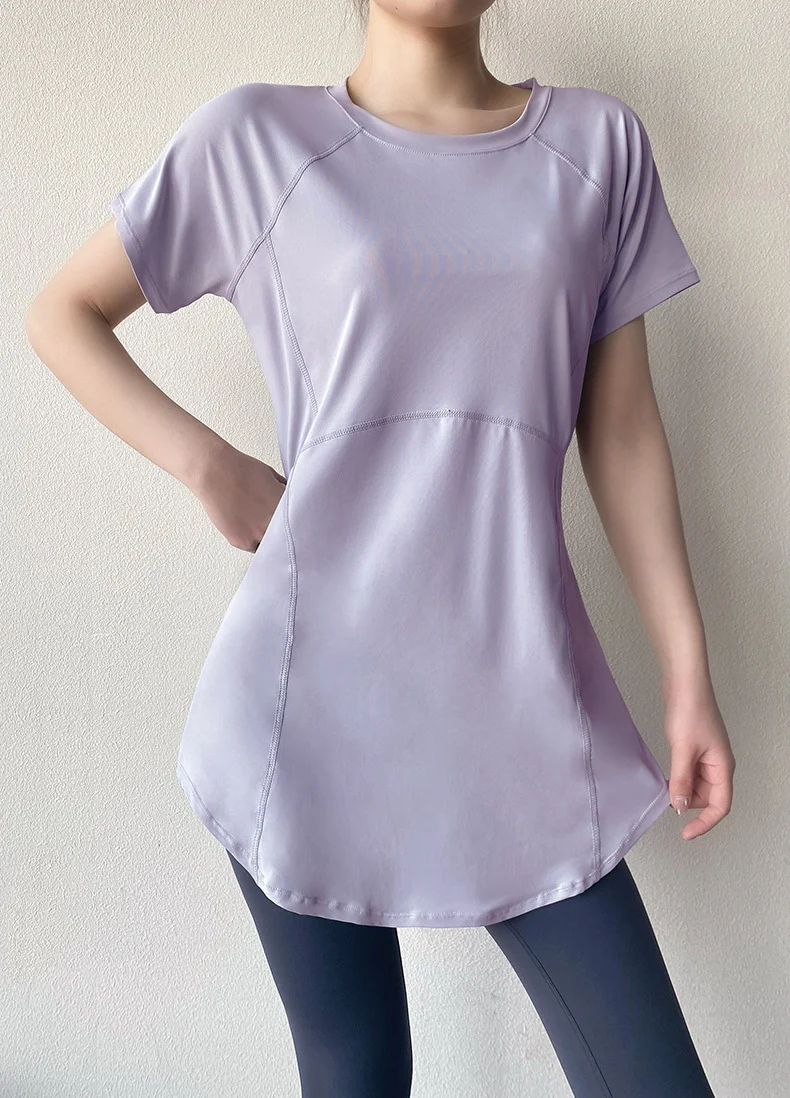 Yoga Clothing Short-sleeved Summer New Mid-length Hip Covering Slimming Quick-drying Top Breathable Fitness Sports T-shirt Women's Thin