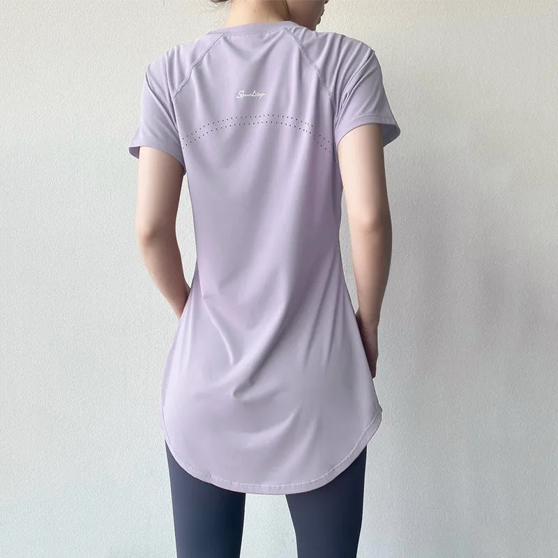 Yoga Clothing Short-sleeved Summer New Mid-length Hip Covering Slimming Quick-drying Top Breathable Fitness Sports T-shirt Women's Thin