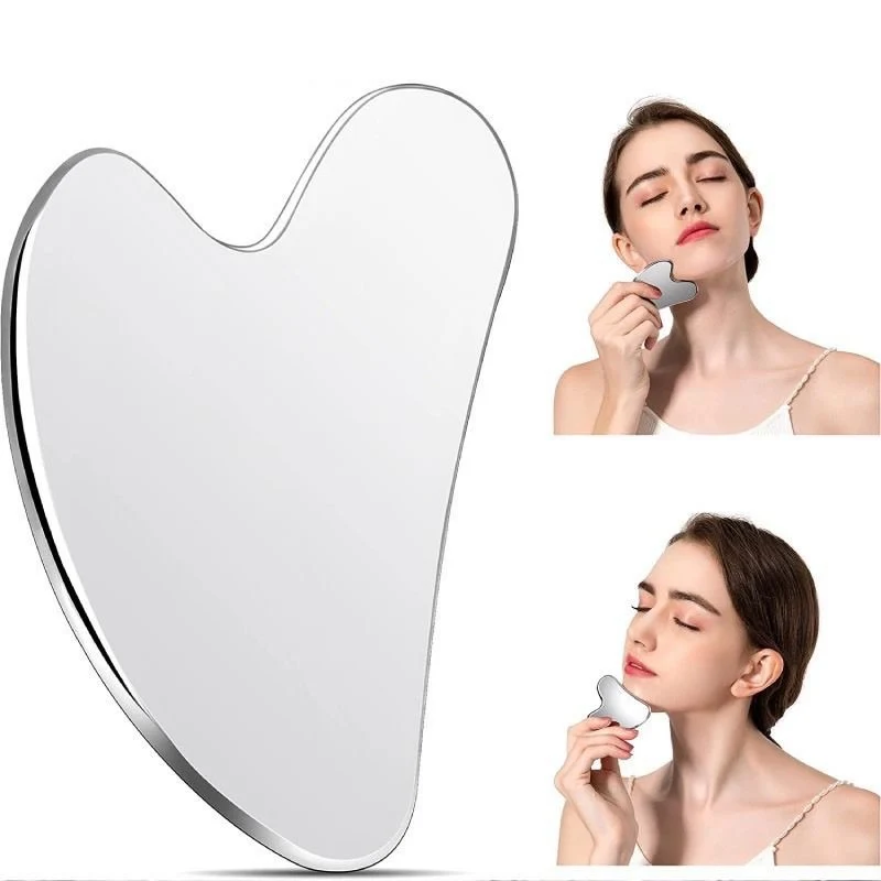 Factory direct stainless steel large heart-shaped scraping plate hand face scraping metal massage beauty tools wholesale