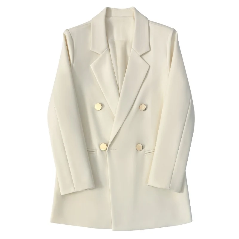 Green Metal Buckle Korean Style 2024 Spring and Autumn New Milk White Suit Jacket Women's Casual All-match High-end Suit