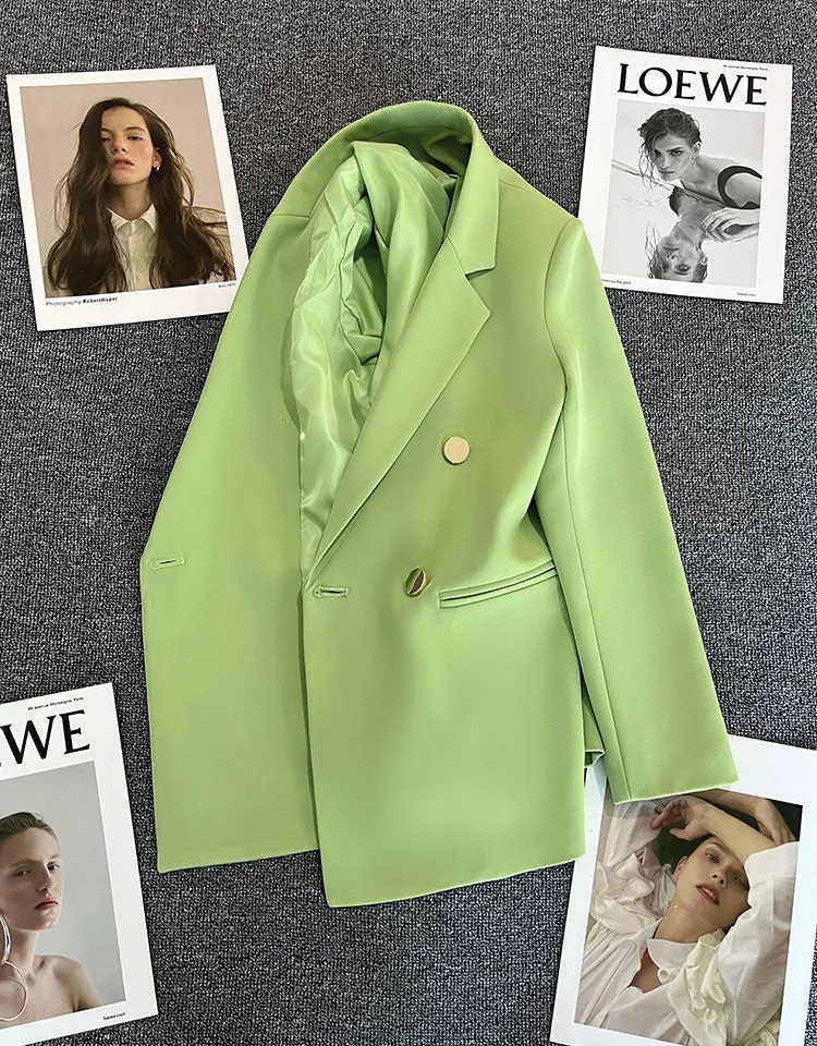 Green Metal Buckle Korean Style 2024 Spring and Autumn New Milk White Suit Jacket Women's Casual All-match High-end Suit
