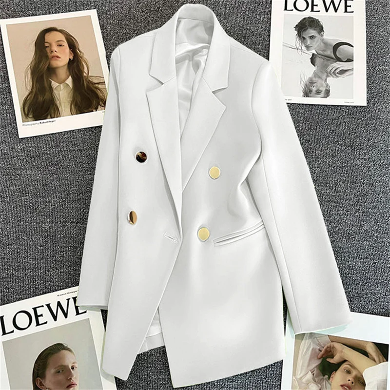 Green Metal Buckle Korean Style 2024 Spring and Autumn New Milk White Suit Jacket Women's Casual All-match High-end Suit