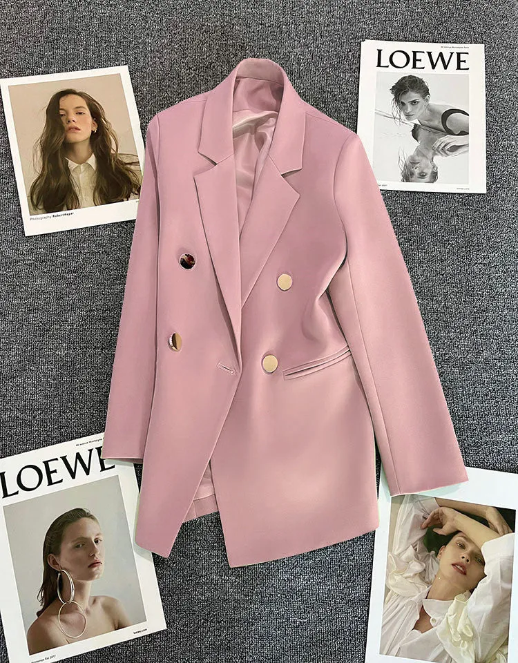 Green Metal Buckle Korean Style 2024 Spring and Autumn New Milk White Suit Jacket Women's Casual All-match High-end Suit